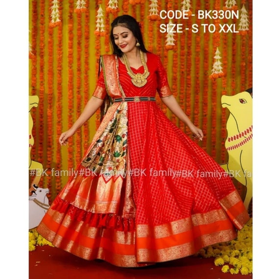 Printed Banarasi Silk Long Frock Dress, Anarkali, Half Sleeves at Rs  850/piece in Dehradun