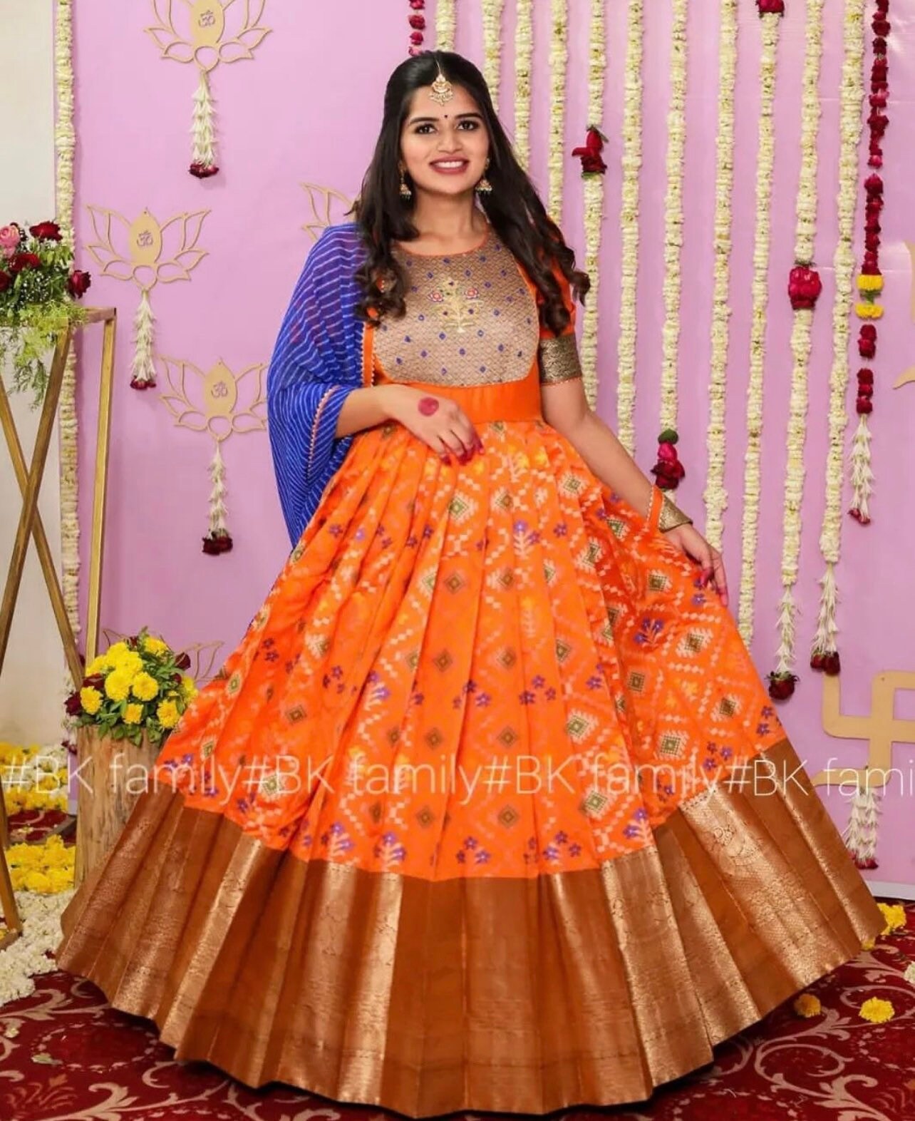 Pattu Gown With Leheriya Style - Etsy 