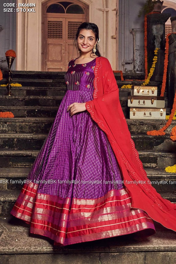 Buy Banarasi Silk Beige Readymade Gown Online : Germany - Gown