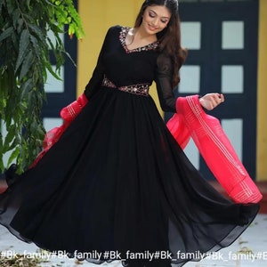 Anarkali Red and Black Suit Etsy