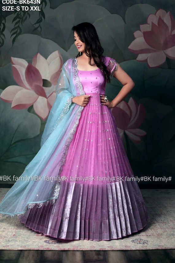 Organza Floor Length Gown Partywear Frock banaras Long Gown Etsy