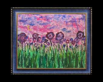 Abstraktes Blüten-Acrylgemälde auf Leinwand, Original bunte Blumen-Landschaftskunst, individuelles Gemälde, Wohnzimmer-Dekoration