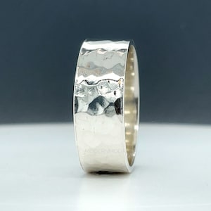 Sterling Silver Hammered Ring, Silver Wedding Band, Hammered Silver Ring, Silver Wedding Ring, Hammered Silver Band, 8mm Silver Ring