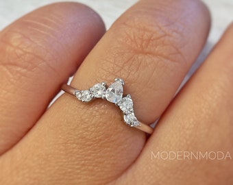 Curved Band, Pear Curved Wedding Band, 4mm Curved Art Deco Band, Stering Silver with Vermeil