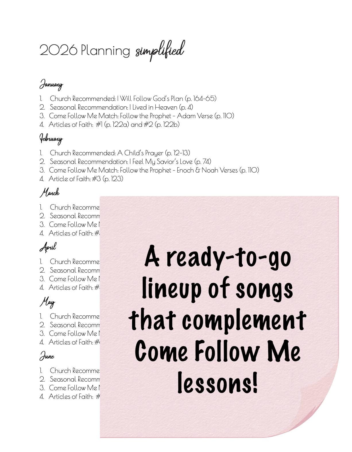 2026 LDS Primary Singing Time Guide | Printable Planner (PDF Download ...