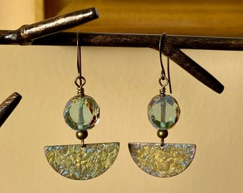 old world ~ antiquity style half moon earrings ~ boho half circle statement earrings ~ sea blue earrings ~ ancient roman goddess jewelry