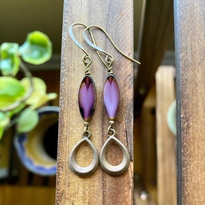 crown chakra ~ ethereal purple dangle earrings ~ teardrop hoop earrings ~ lavender purple jewel tone earrings ~ boho witchy jewelry
