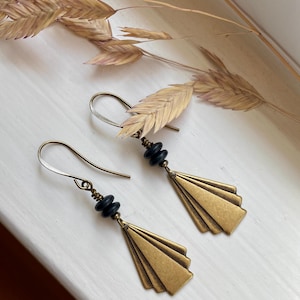 midnight ~ black and gold feminine earrings ~ art deco dangle earrings~ small boho artsy earrings ~ gift for her ~ vintage inspired jewelry
