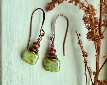 hummingbird ~ rustic boho earthy sage earrings ~ small dangle earrings ~ earth tone earrings ~ gift for her ~ lightweight earrings