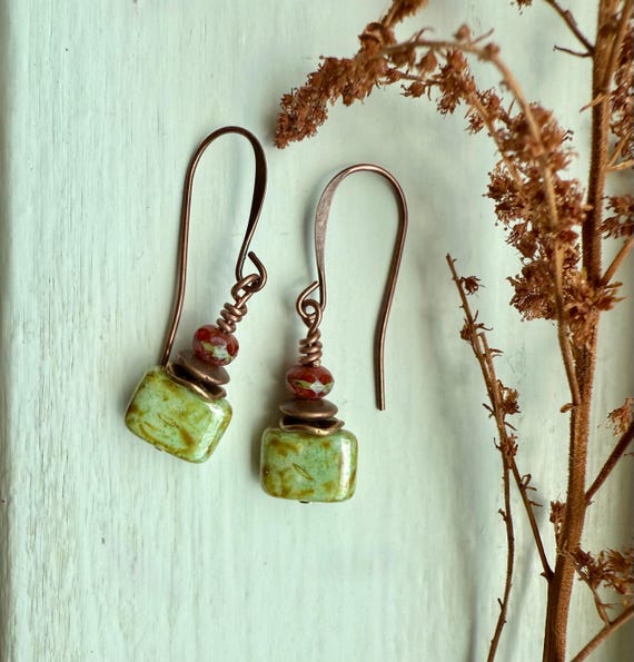hummingbird ~ rustic boho earthy sage earrings ~ small dangle earrings ~ earth tone earrings ~ gift for her ~ lightweight earrings