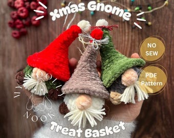 No-Sew Gnome Basket Christmas Tree Ornament Crochet Pattern • Treat Holder (PDF English)