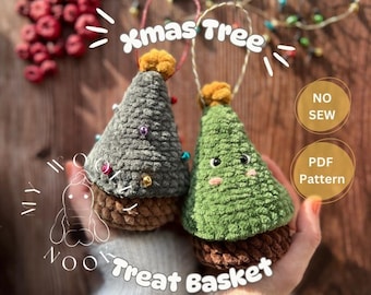 CROCHET PATTERN - No-Sew Christmas Tree Basket • Treat Holder (PDF English)