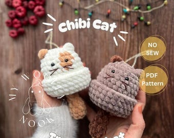 No-Sew Chibi Cat Christmas Tree Ornament Crochet Pattern • Treat Basket (PDF English)