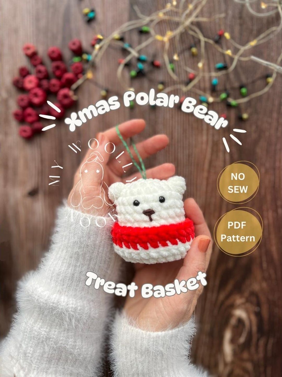 No-sew Polar Bear Christmas Tree Ornament Crochet Pattern • Treat ...