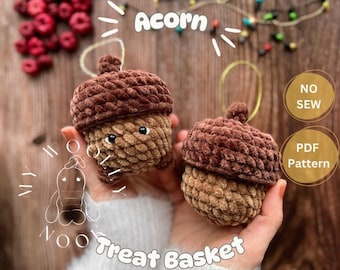 No-Sew Acorn Christmas Tree Ornament Crochet Pattern • Treat Holder (PDF English)