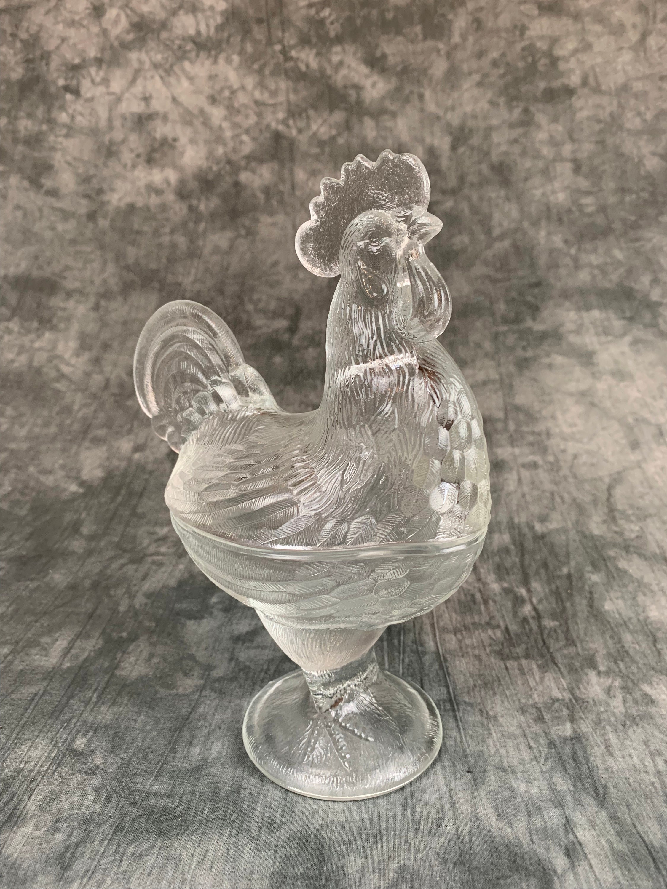 Vintage Clear Glass Rooster Covered Candy Dish Etsy