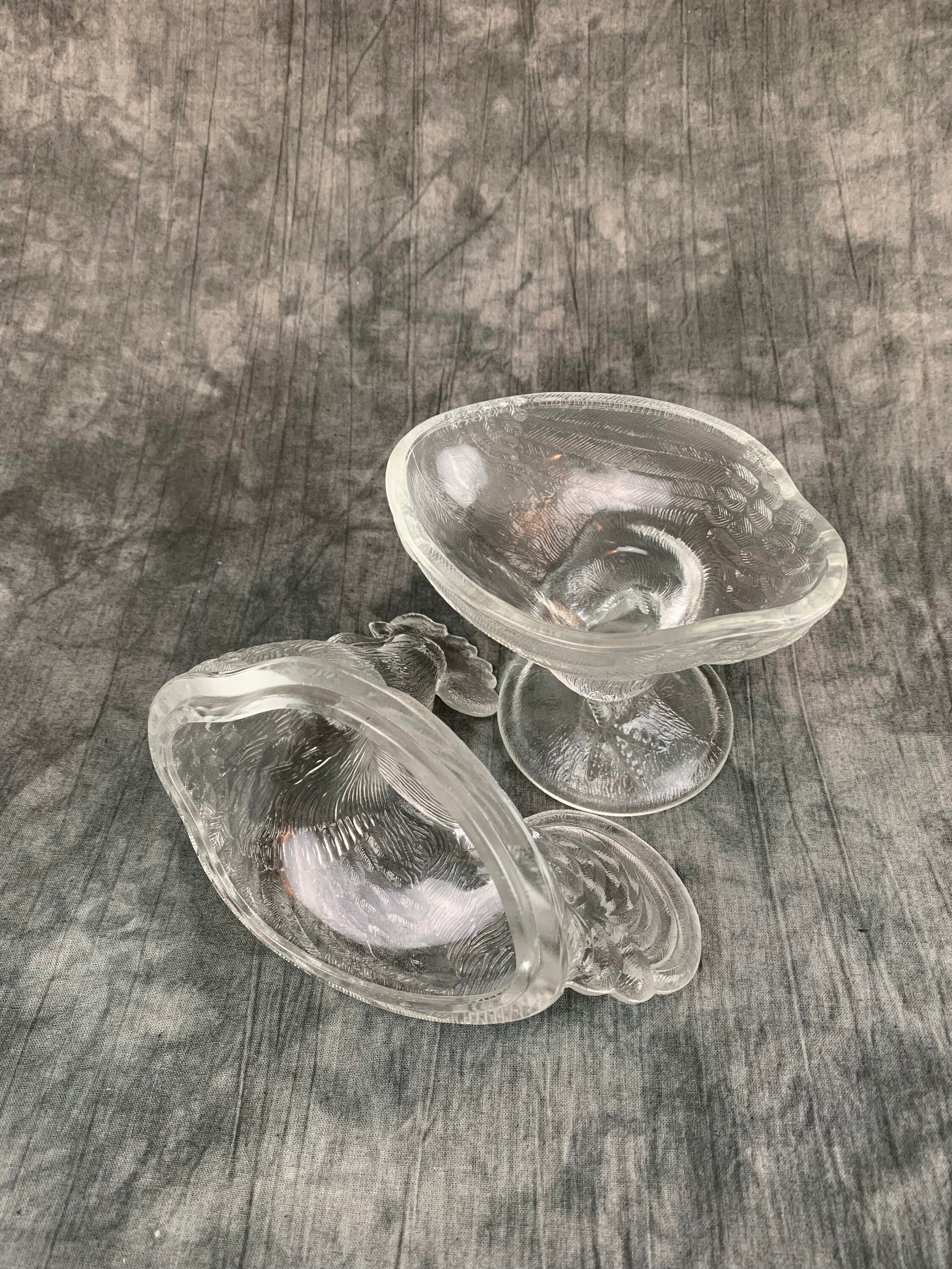 Vintage Clear Glass Rooster Covered Candy Dish Etsy