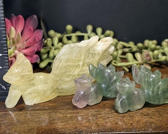 Nine Tail Fox Crystal Carvings | Citrine Crystal | Fluorite Crystal | Crystal Fox | Crystal Decor | Metaphysical Gift