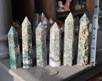 Unique Moss Agate Crystal Towers | Druzy Moss Agate | Crystal Towers | Crystal Points | Moss Agate | Healing Crystal