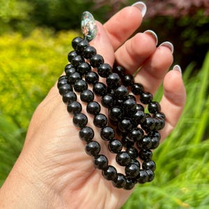 7mm Black Tourmaline Stretchy Natural Crystal Bracelets | Black Tourmaline Crystal | Crystal Jewelry