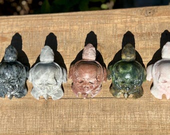 Natural Crystal Turtle Carving w/Skull | Crystal Turtle | Turtle w/Skull | Turtle Crystal | Sea Turtle | Pink Opal | Jade
