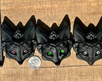 Obsidian Crystal Fox Face Carvings | Stone Carvings | Foxes | Natural Crystal | Obsidian Fox