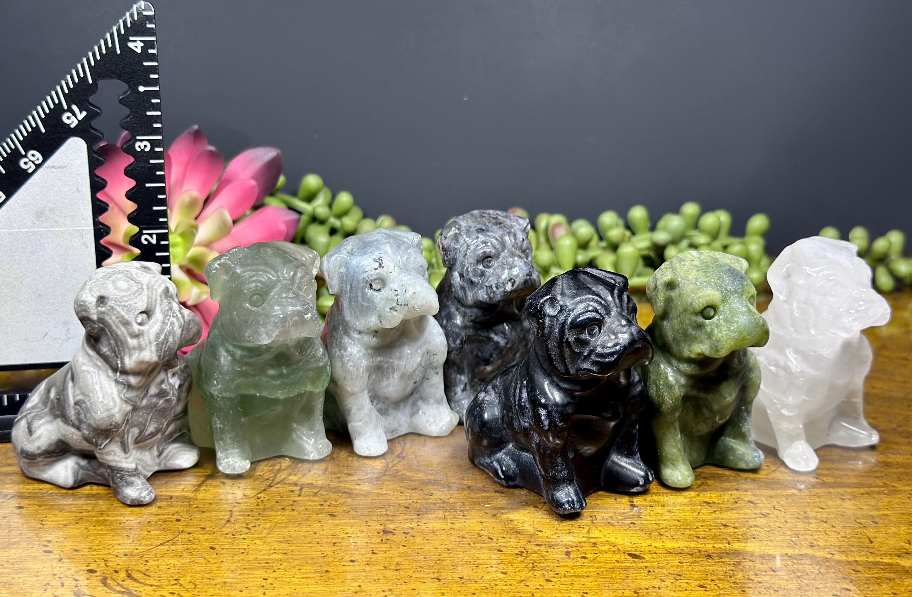 Bulldog Crystal Carvings | Natural Crystal Dogs | Bulldog Crystals | Crystal Dogs