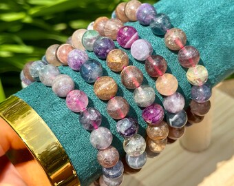 9mm Rainbow Fluorite Stretchy Natural Crystal Bracelets | Rainbow Fluorite Crystal | Colorful Bracelet | Crystal Jewelry