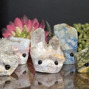 Natural Crystal Buddies | Crystal Groots | Natural Crystals | Collectible Crystals | Pet Rocks | Quartz | Grape Agate | Calcite | Pyrite