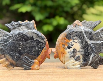 Sky Calcite / Caribbean Calcite Crystal Fish Carvings | Aquatic Carving | Stone Fish | Metaphysical decor