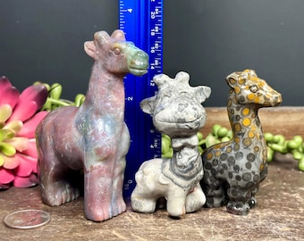 Giraffe Crystal Carvings | Natural Crystal Giraffes | Ocean Jasper Giraffe | Giraffe Crystal | Natural Crystals