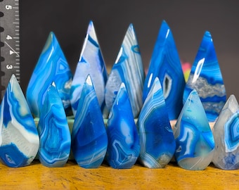 Blue Colored Agate Crystal Teardrops | Blue Agate Freeforms | Sparkly Agate | Agate + Quartz | Natural Crystals | Jelly Agate