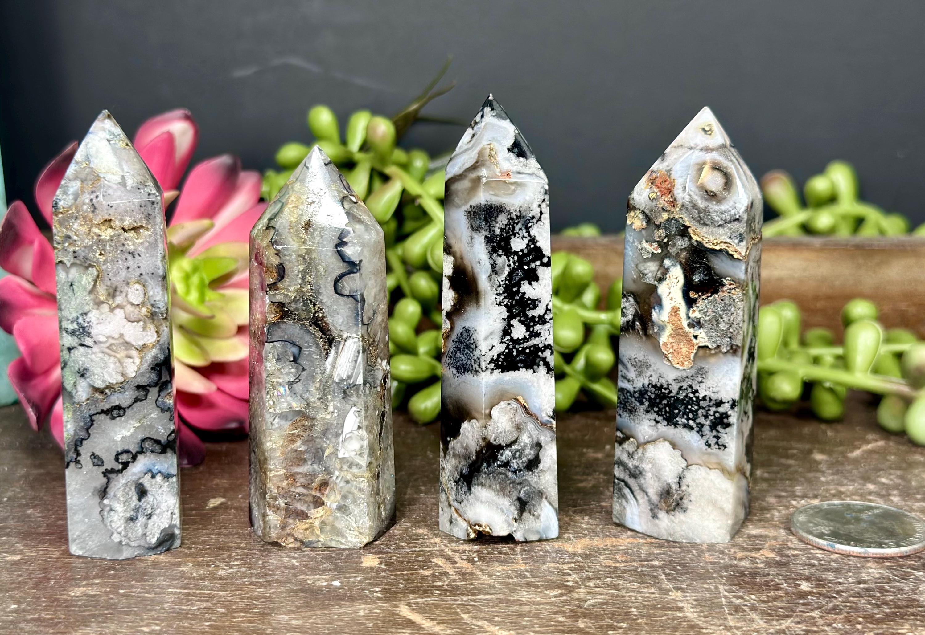 Black Flower Agate Crystal Towers | Crystal Points | Black Flower Agate | Natural Crystals | Healing Crystals | Flower Agate