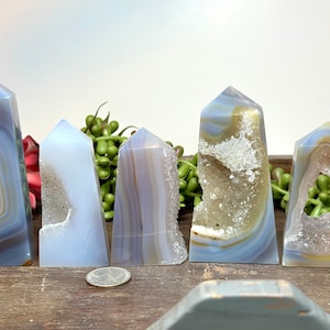 Druzy Natural Banded Agate Crystal Stone Points Towers
