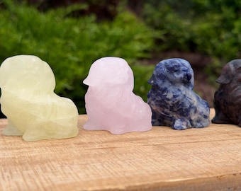 Pekingese Dog Natural Crystal Carvings | Crystal Dogs | Natural Crystals | Amethyst | Sodalite | Cavalier King Charles