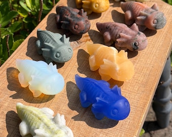 Hand-Carved Natural Crystal Axolotl Figurines | Gemstone Animal Carvings