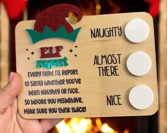 Elf Report Sign - Naughty or Nice Board - Reusable Elf Prop - Christmas Elf Accessories - Holiday Tradition Kids Christmas Gift