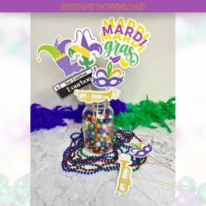 INSTANT DOWNLOAD Mardi Gras Table Centerpiece / Party Decor / Fleur de Lis / Mardi Gras Mask / Bourbon Street / Louisiana Silhouette