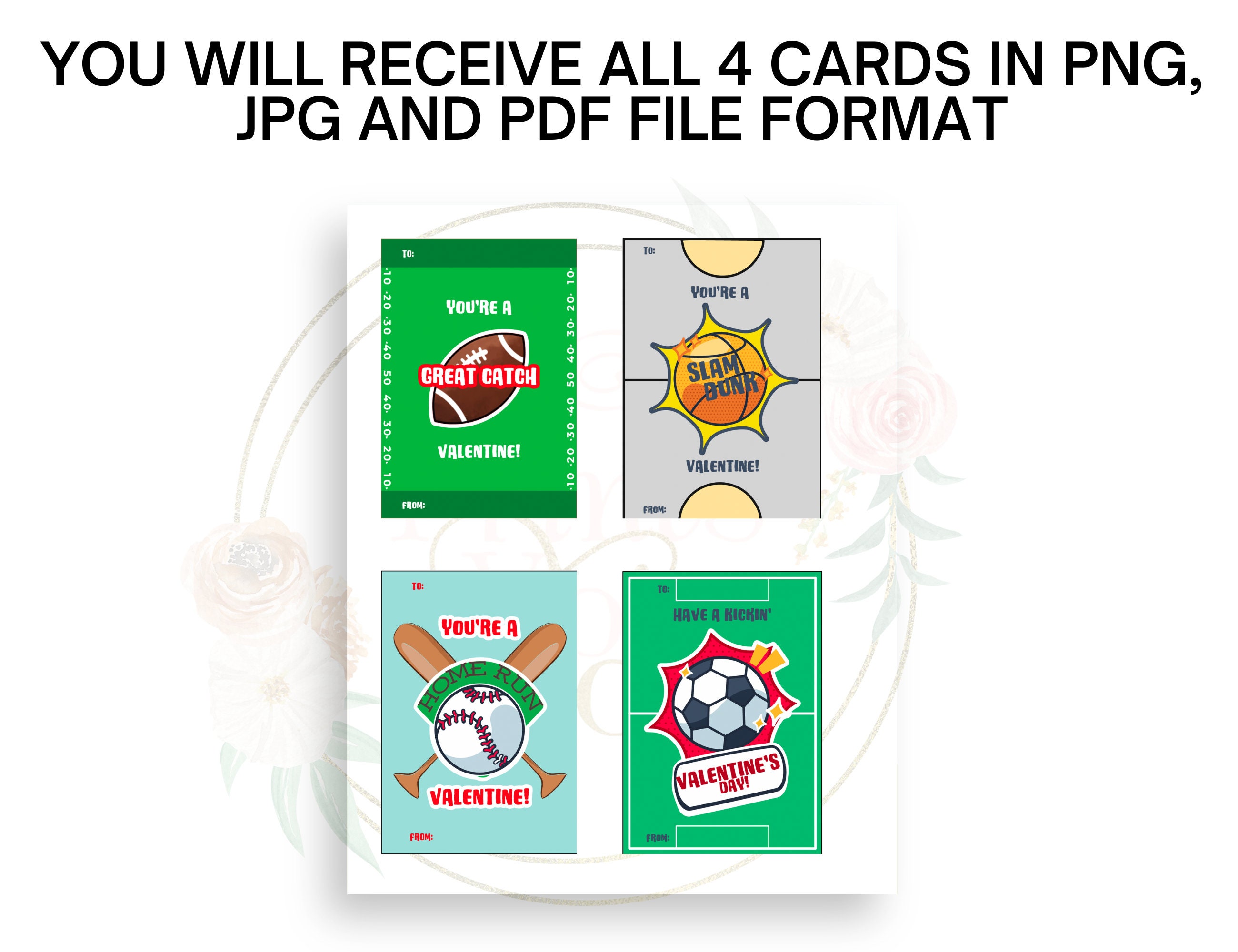 INSTANT DOWNLOAD Sports Themed Valentine's Day Cards / Class Valentines
