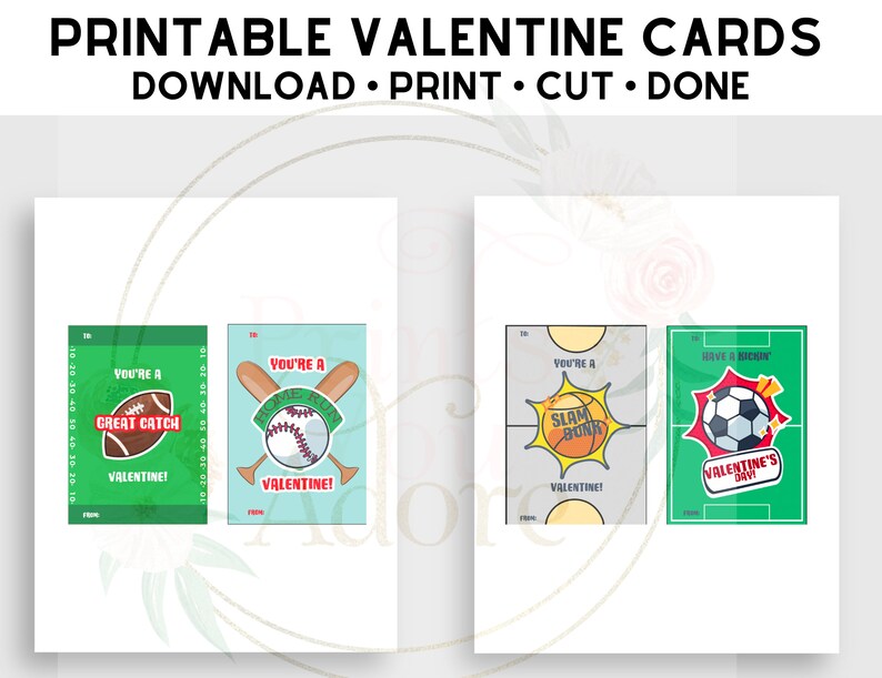 INSTANT DOWNLOAD Sports Themed Valentine's Day Cards / Etsy