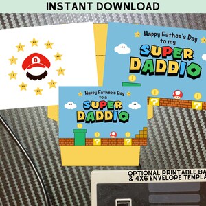SOFORTIGER DOWNLOAD Super Daddio Vatertagskarte /Super Mario Inspiriert / Druckbare Karte mit optionaler Rückseite und Umschlagvorlage / Gamer Dad