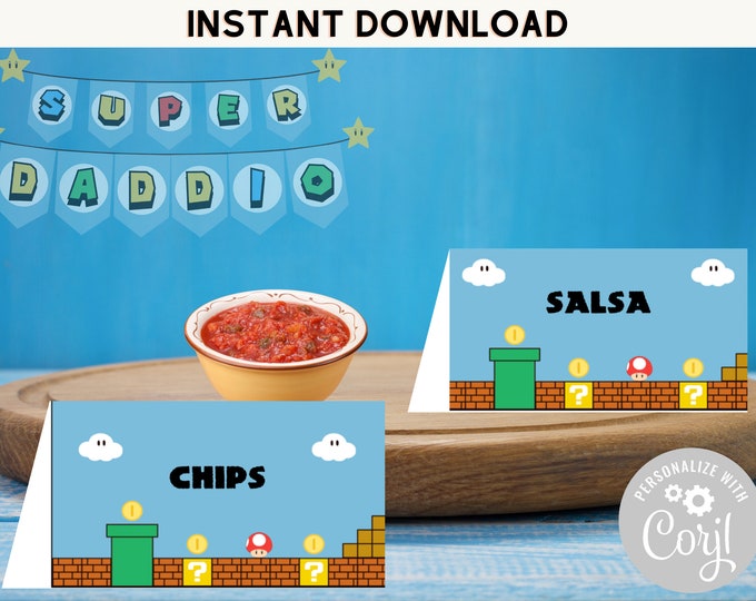 12 SUPER MARIO Party Place Cards, Food Labels, Tents INSTANT Download ...