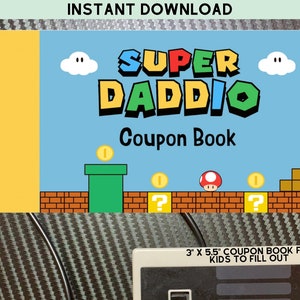 TÉLÉCHARGEMENT INSTANTANÉ Super Daddio Fête des pères Coupon Book /Super Mario Inspiré /Old School Gamer Dad / Cadeau pour papa / Carte de fête des pères