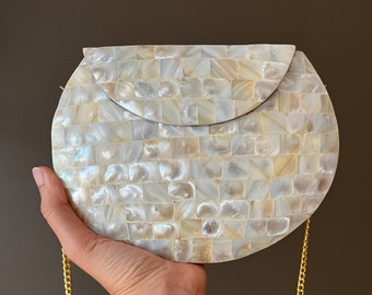 Timeless Elegance: Handmade Mosaic Clutch Purse with Vintage Metal & Mother of Pearl | Unique Indian Sling Bag - A Special Gift for Her