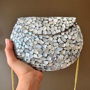 Mosaik Clutch Geldbörse für Sie | Metall-Clutch | Indische handgemachte Schultertasche | Geldbörse im Vintage-Stil | Handgefertigte Clutch | Geschenk für sie, Silber