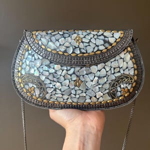 Torebka kopertówka Mosaic, antyczna | Torebka kopertówka metalowa | Indyjska ręcznie robiona torba na ramię | Torebka w stylu vintage | Ręcznie robiona kopertówka, etniczna, fuzyjna, klasyczna