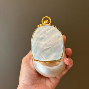 Pochette coquillage en nacre – Mini minaudière à monture dorée