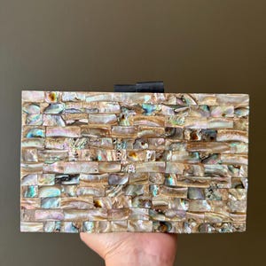 Mother of Pearl Mosaic Clutch: Handmade Iridescent Shell Evening Bag