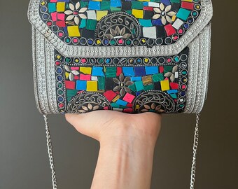 Mosaic Clutch, Antique Purse | Metal Clutch | Indian Handmade Sling Bag | Vintage Style Purse | Handmade Clutch, Ethnic, Fusion, Classy