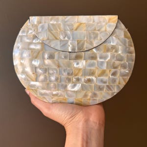 Timeless Elegance: Handmade Mosaic Clutch Purse with Vintage Metal & Mother of Pearl | Unique Indian Sling Bag - A Special Gift for Her